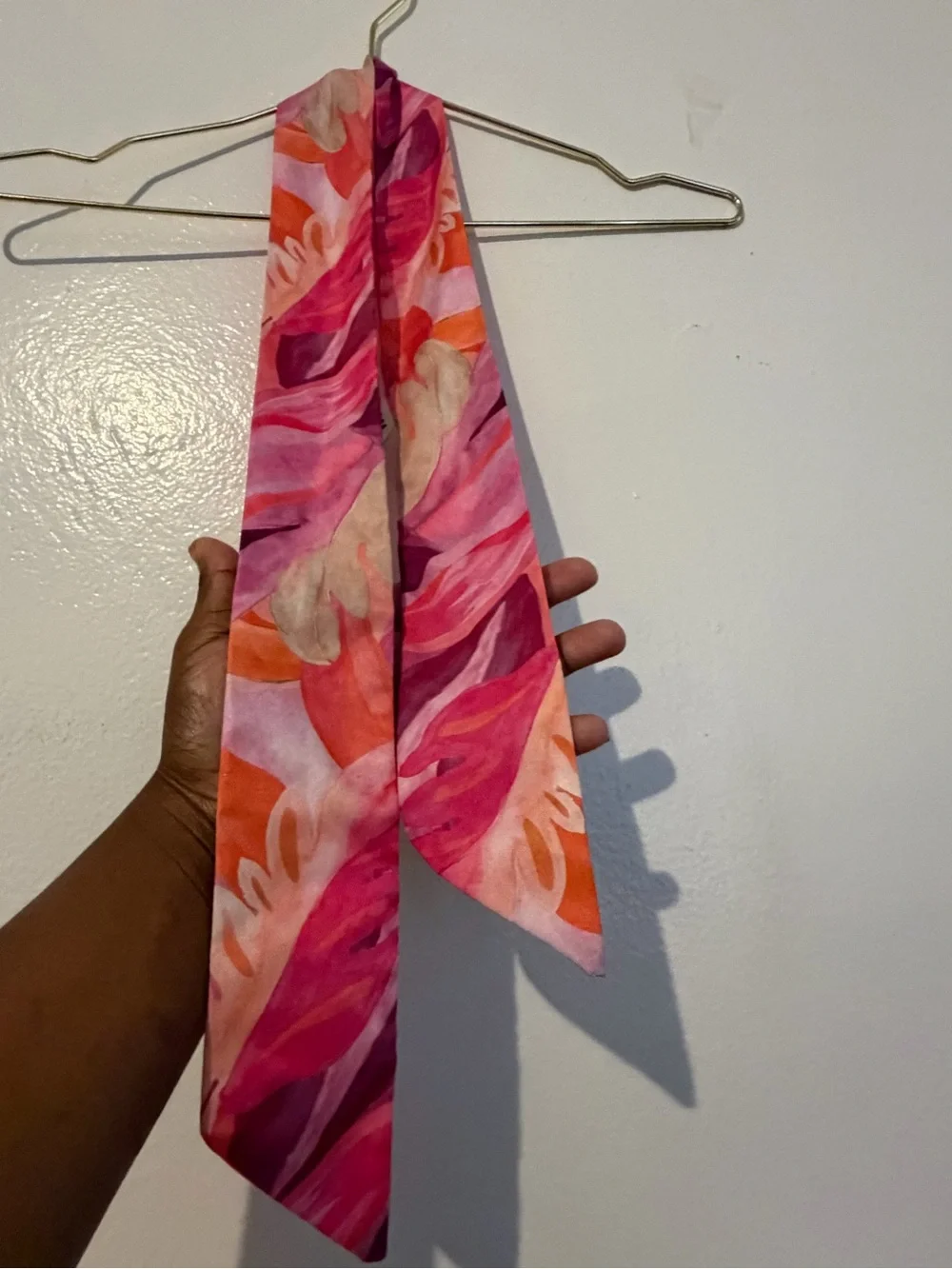 H&M Pink Tropical Print Twilly Scarf Ribbon Hair Scarf